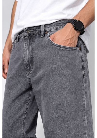 Erkek Gri Yıkamalı Baggy Jean Pantolon Rahat Kesim Günlük Şık Oversize Denim Grifüme