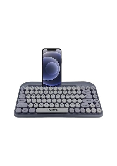 Saywin Bluetooth Klavye Renkli Retro Kablosuz Klavye Daktilo Görünümlü Tuş Tasarımı Şık Ve Kullanışlı Telefon Koyma Gözü Pilli Türkçe Q Klavye Sw-05 Mor
