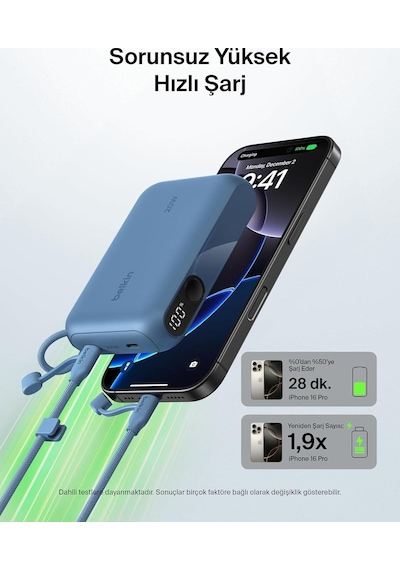 Belkin Bpb027hqbl Boostcharge 10.000 Mah 20w Usb-c Powerbank Dijital Göstergeli Taşınabilir Şarj Cihazı - Mavi Siyah