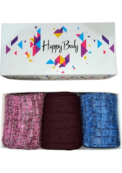 Happy Body ART.37268 Kadın 3 Çift Kalın Ribanalı Bot Çorap Çok Renkli