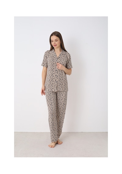 Elitol Bamboo Örme Kadın Düğmeli Pijama Takımı Desenli-11