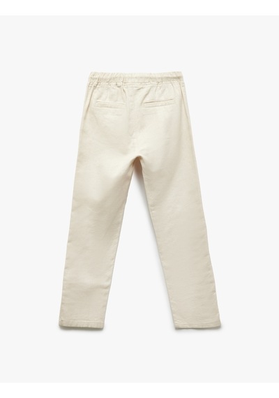 Koton Beli Bağcıklı Keten Karışımlı Basic Pantolon Bej 5skb40007tw Ekru