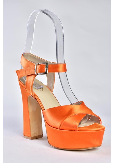 Fox Shoes Turuncu Saten Kumaş Platform Topuklu Kadın Abiye Ayakkabı M348202404 Turuncu