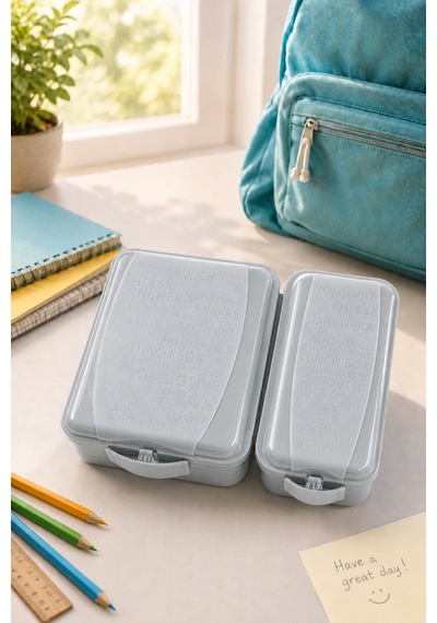 Takeaway 1300 Ml Beslenme Kabı Seti & Beslenme Kutusu Lunch Box & İki Bölmeli Gri - 911794129 Gri