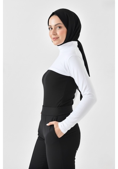 A02teks Dik Yaka Boyunluklu Kolluk Uzun Kollu Boyunluk Tesettür Boyunluk Balıkçı Yaka Bodysuit Beyaz