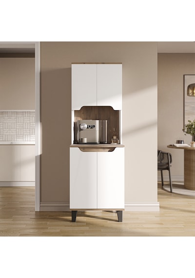 Defne Kahve Köşesi, Çok Amaçlı Dolap, 4 Kapaklı Kiler Dolabı, Mutfak Dolabı 60 Cm Mat Beyaz - Atlantik Çam Defne Kahve Köşesi, Çok Amaçlı Dolap, 4 Kapaklı Kiler Dolabı, Mutfak Dolabı 60 Cm Mat Beyaz - Atlantik Çam