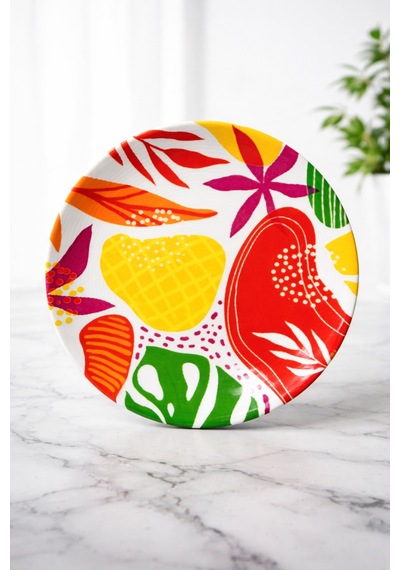 Grandora Renkli Tropikal Desenli 6'lı Pasta Tabağı Seti 20 Cm - Modern Pasta, Tatlı Ve Sunum Tabağı Çok Renkli