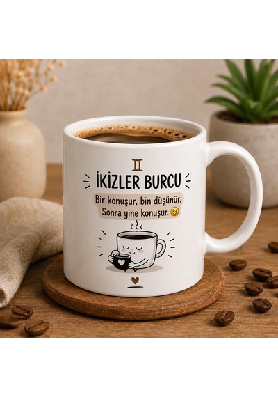 Burç Temalı Kahve Kupası Burçlara Ve Kişiye Özel Tasarım Bej - Beyaz
