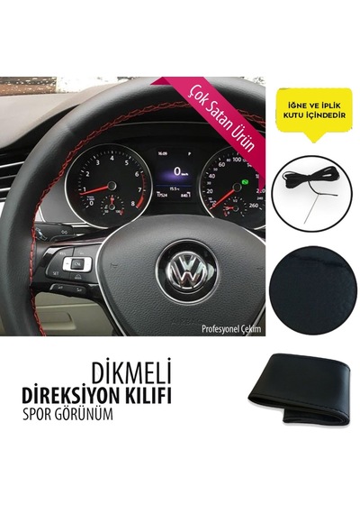 Dikmeli Direksiyon Kılıfı Siyah Beyaz Kırmızı Gri Bej Dikişli