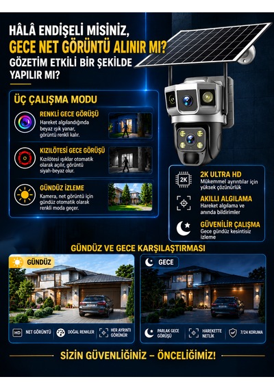 4g Sım Kartlı 6mp Solar Güvenlik Kamerası Çift Lens Ptz 360 Uzaktan İzleme Hareket Algılama Gece Görüşü Ip66 Dış Mekan Kamera