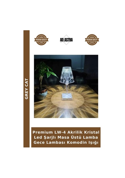 Premium Lw-4 Akrilik Kristal Led Şarjlı Masa Üstü Lamba Gece Lambası Komodin Işığı Çok Renkli