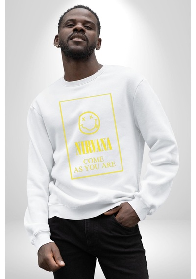 Nirvana Müzik Grubu Unisex Beyaz Sweatshirt Beyaz
