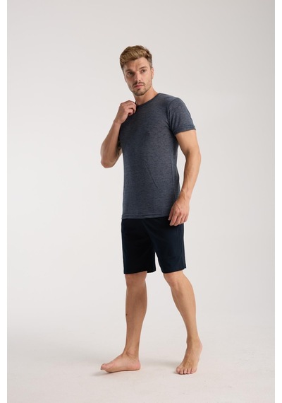Akbeniz Erkek Lacivert Sıfır Yaka Kısa Kol Şortlu Pijama Takımı