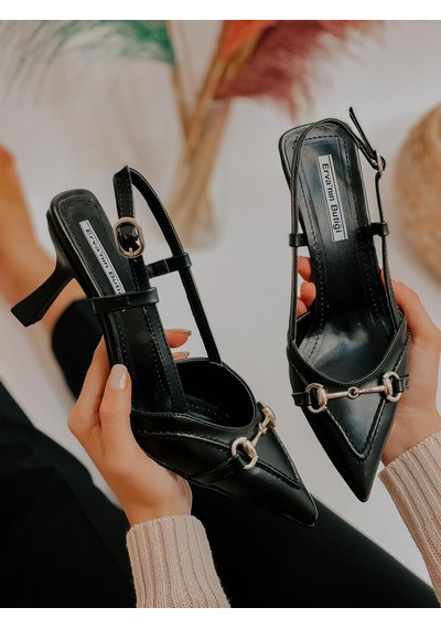 Ervanın Butiği Siyah Deri Moss Toka Detay Kadın Stiletto-3535