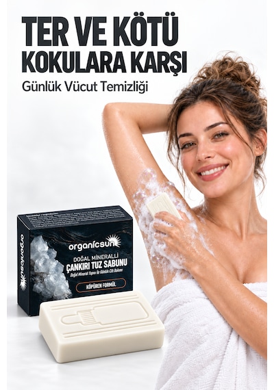 Organicsun Çankırı Tuz Sabunu 120 Gr X 3 Adet Köpüren Formül - Zengin Doğal Mineralli Kaya Tuzu Sabunu