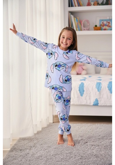 İsobel Kids Pamuk Mavi Çizgi Filmli Kız Çocuk Pijama Takımı