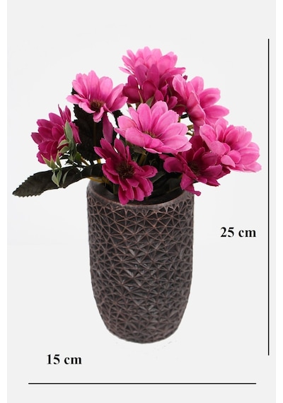 Lüx Beton Retro Tombul Vazoda Yapay Papatya Dekoru 25 Cm Mor-pembe