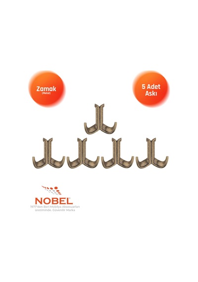 Marmaris Lüks Askı, Metal, Vestiyer Askı, 85 Gr, Dolap Askılık, Duvar Askılığı, Antik Sarı Vidalı 5 Adet