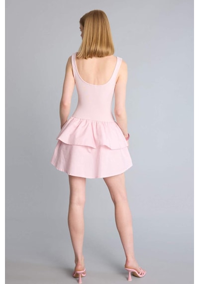 Defacto U Yaka Kısa Kollu Mini Elbise H7108ax26smpn440 Pembe-pn440