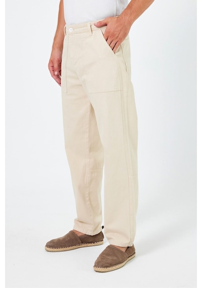Tarz Cool Erkek Düz Baggy Jean Pantolon Bej