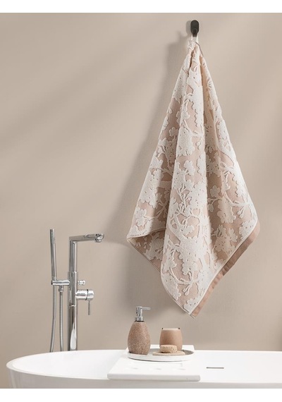 Pamuk Tekli Havlu Jakarlı Karna Eco Batıs - 70 X 140 Pudra