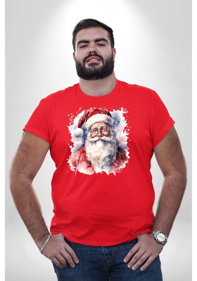 Angemiel Mutlu Noel Baba Yeni Yıl Tasarımı Kırmızı Büyük Beden Erkek Kadın Unisex Basic Ön Baskılı Tişört Kırmızı