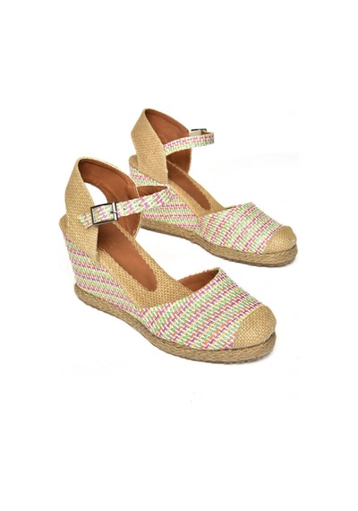 Fox Shoes P241612004 Renkli Kumaş Dolgu Topuklu Kadın Ayakkabı Çok Renkli