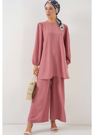 Defymoda Ayrobin Tunik Pantolon Alt Üst Takım 6712 - Pembe Pembe