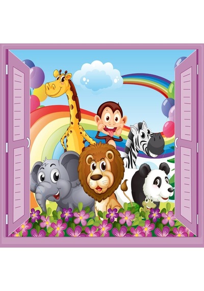 Çocuk Odası Bebek Odası Pencere Poster Duvar Kağıdı Hayvanlar (502388722)