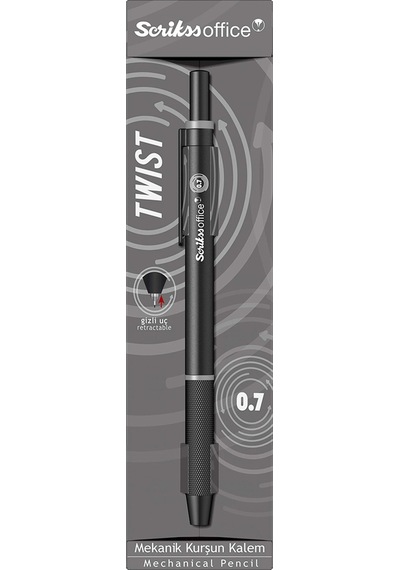 Scrikss Twist 0.7 Gri Şerit Siyah Gizli Uç Mekanik Kurşun Kalem
