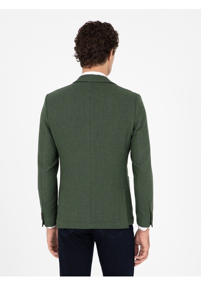 Cacharel Haki Slim Fit Yün Karışımlı Balıksırtı Spor Ceket Yesıl