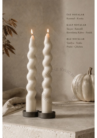 Pumpkin Spice Kokulu Dekoratif Şamdan Mum Kırık Beyaz 2 Li Set Twist