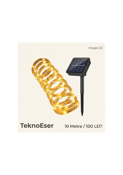 Solar Hortum Peri Led 10 Metre 100 Led Ip65 Güneş Enerjili Bahçe Dekorasyon Aydınlatma