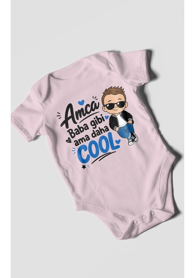 Morivokids Amca Temalı Kısa Kollu Bebek Body %100 Pamuk Bebe Pembe