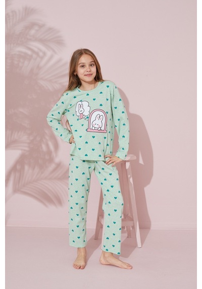 Siyah İnci Pamuklu Örme Pijama Takım 24241070 Yeşil