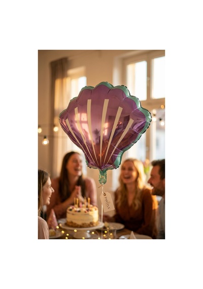 Mor Deniz Kabuğu Midye Folyo Balon 52x54 Cm Deniz Temalı Doğum Günü Parti Süsü Çok Renkli