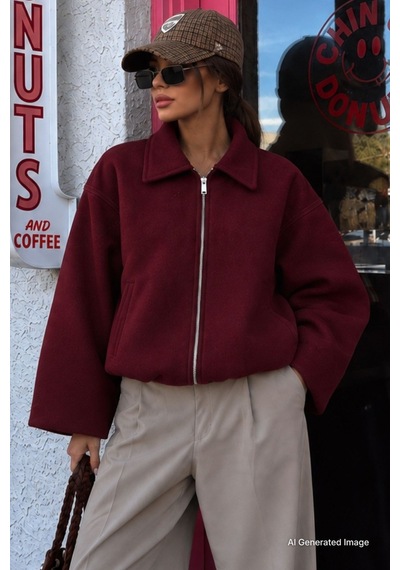 Madmext Bordo Kaşe Bomber Kadın Ceket Mg2902