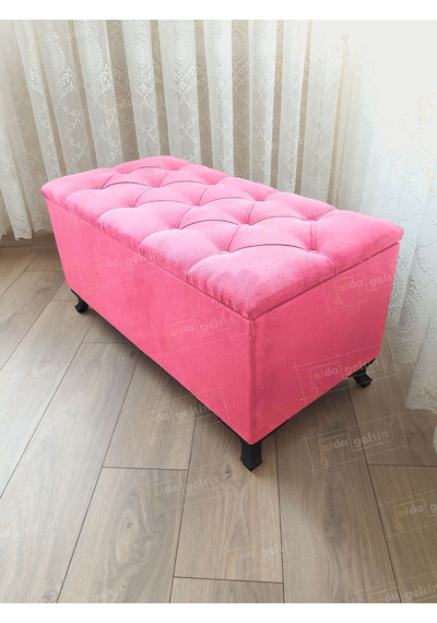 Lüks Sandıklı Kapitoneli Ayakucu Puf Bench 110 Cm Siyah Ayak Siyah