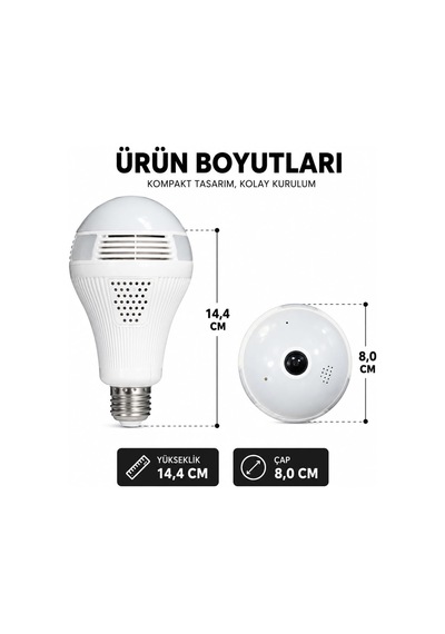 Gerçek 1080p Fhd Ampul Kamera Balık Gözü Lens 360 Panoramik Ev Güvenlik Kamerası + 32gb Hafıza Kart Altın