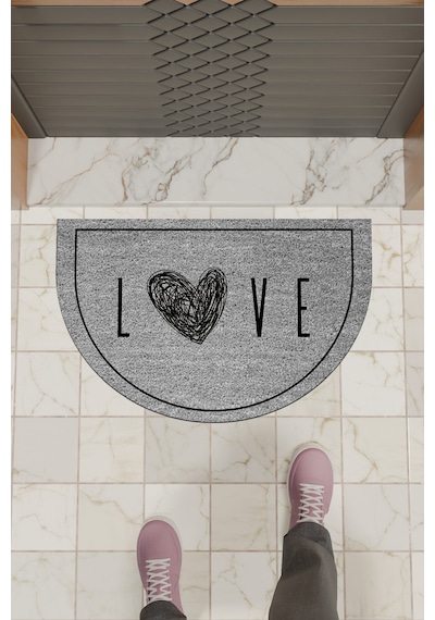 Rugmood Modern Dijital Paspas Gri Kalp Love Kapı Önü Paspası