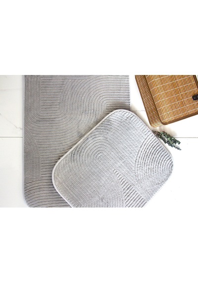 Kaydırmaz Taban Banyo Paspası & Klozet Takımı 2li Takım 60 100 Cm 50 60 Cm Gri