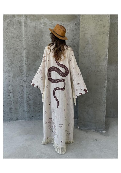 Yılan Astroloji Yıldız Haritası Püsküllü Doğal Kumaşlı Bohem Sahil Tatil Festival Karnaval Vibe Boho Kimono Kaftan Pareo Bej Yılan Astroloji Yıldız Haritası Püsküllü Doğal Kumaşlı Bohem Sahil Tatil Festival Karnaval Vibe Boho Kimono Kaftan Pareo Bej