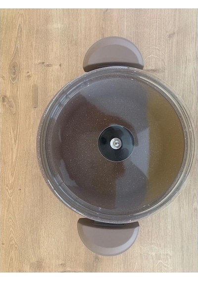 Oms Granit Cam Kapaklı Derin Tencere Kahve 22 CM