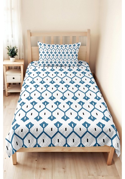 Mavi Geometrik Modern Genç Odası Tek Kişilik Pike Takımı-beyaz Siyah 160x220cm Kapitone Yatak Örtüsü Mistik Yosun Örtüsü