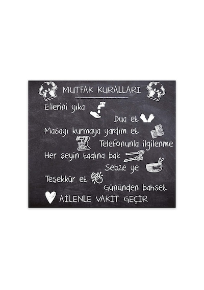 Decorita 10011509143 Kara Tahta Görünümlü Mutfak Kuralları Cam Ocak Arkası Koruyucusu, 40cm X 60cm Diğer