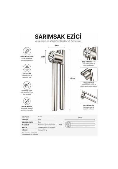 Pratik Metal Sarımsak Ezici Ergonomik Saplı Güçlü Sıkım Kolay Temizlenir Dayanıklı Mutfak Tipi Sarımsak Presi Diğer