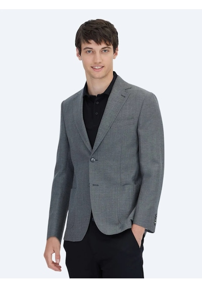 Kip Antrasit Düz Modern Fit Yün Karışımlı Ceket Antrasit