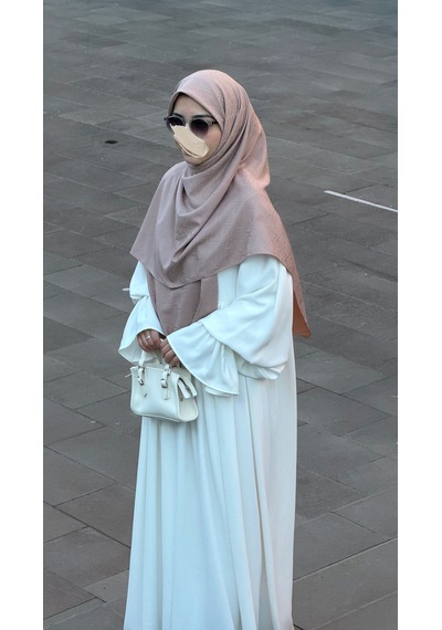 Qalortex Scarf Premium Jakarlı Sare Büyük Boy Eşarp - Pudra