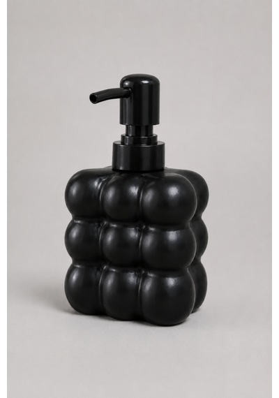 Modern Bubble Sıvı Sabunluk 400 Ml Siyah Pompalı Kabarcık Desenli Banyo Ve Mutfak Tezgâh Üstü Dispenser - 15 Cm X 9 Cm X 6,5 Cm