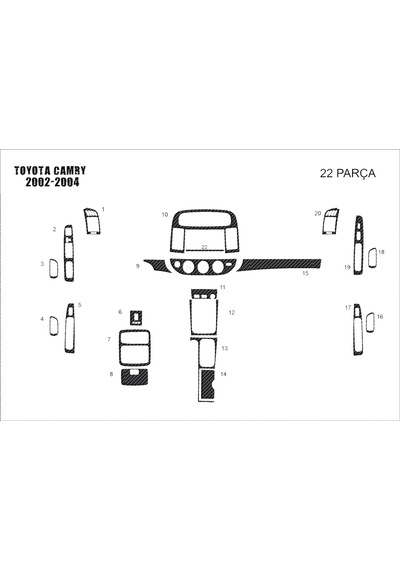 Toyota Camry Torpido Kaplama 2002-2004 22 Parça Karbon